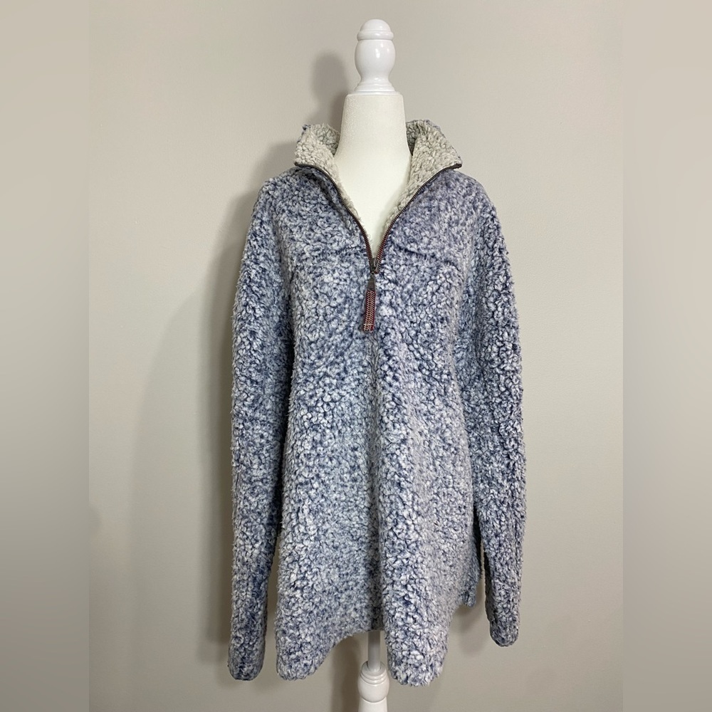 Large True Grit Blue Gray Sherpa Fleece Pullover Jacket w/ Small Side Slits - Picture 4 of 7